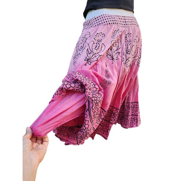 Vtg Y2k Pink Ombre Polka Dot Paisley Barbie Floral Kawaii Flowy Cotton Skirt M - Picture 7 of 8